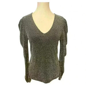 White House Black Market Metallic / Sparkle Puff Sleeve Top Size Small
